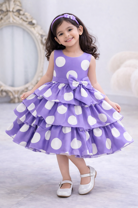 UrbanVastra Mom & Daughter Matching Lavender Polka Dot Dress Set | Stylish Family Matching Outfit | Party & Occasion Wear