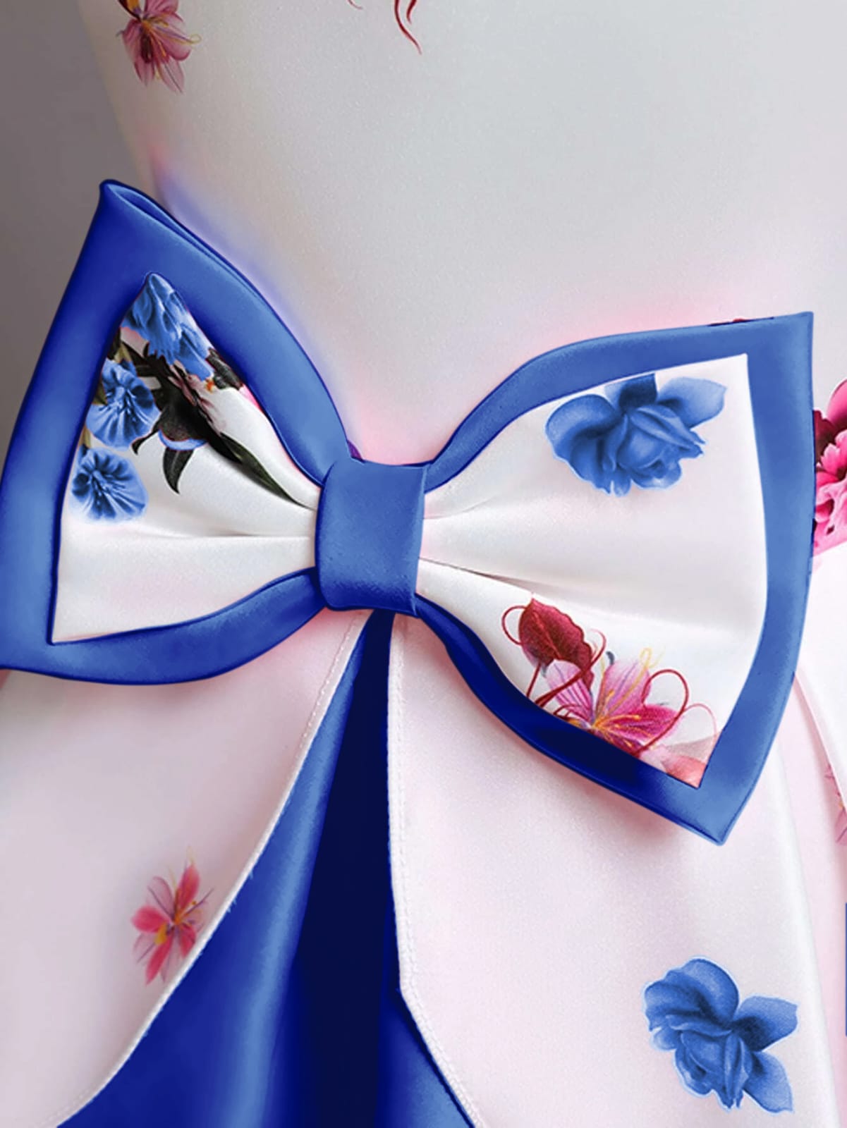 Baby Girls Blue & White Floral Princess Dress with Bow | Elegant Party Wear Frock for Kids – UrbanVastra