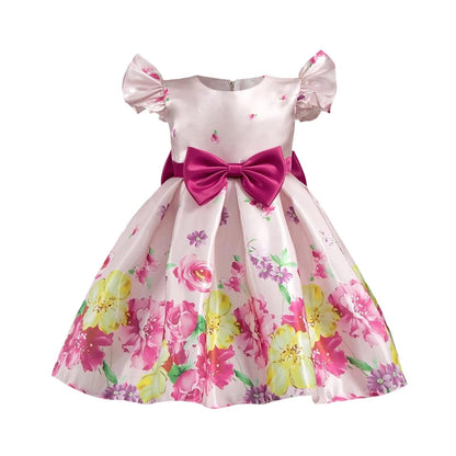 Baby Girls Pink Floral Party Dress with Bow | Elegant Princess Frock – Stylish & Lightweight