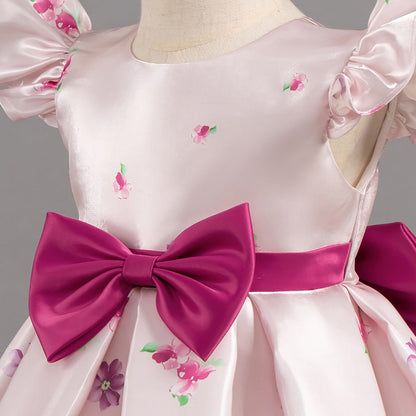 Baby Girls Pink Floral Party Dress with Bow | Elegant Princess Frock – Stylish & Lightweight