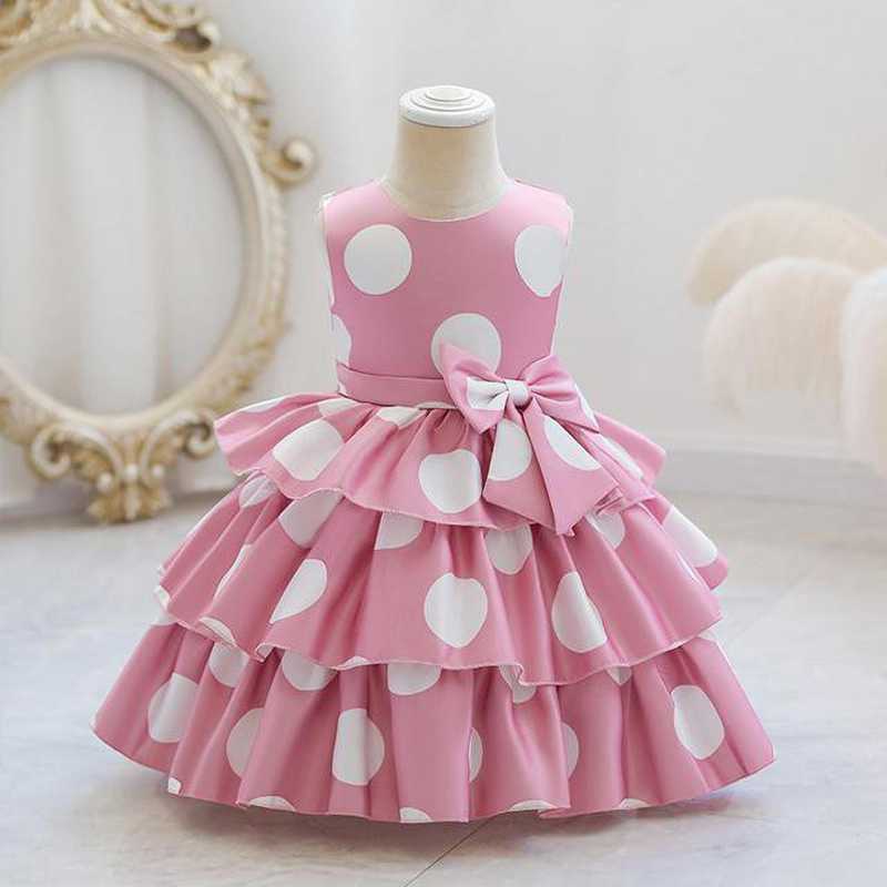 Baby Girls Pink Polka Dot Party Dress with Bow | Layered Ruffle Princess Frock – Stylish Birthday Outfit | UrbanVastra