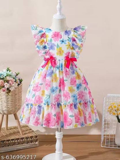 Baby Girls Floral Printed Frock Dress – Multicolor | Lightweight, Stylish & Comfortable Party Wear